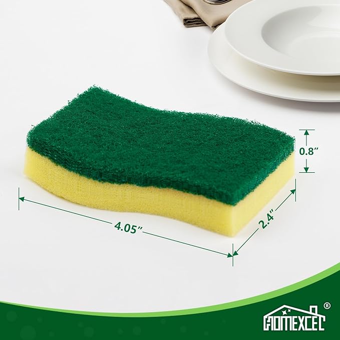 HOMEXCEL Sponges Kitchen 24pcs Heavy Duty for Dishes, Yellow Scrub Cleaning Sponge for Non-Coated Cookware, Dishes, Pots, Pans, Dual Sided Dish Sponge for Kitchen, Household, Bathroom
