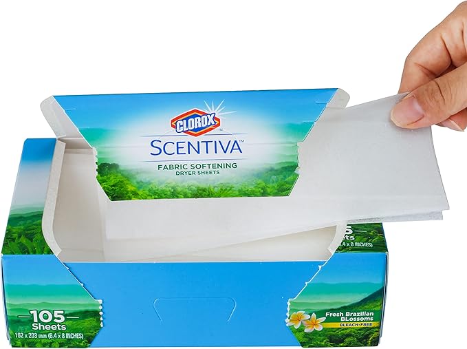 Clorox Scentiva Fabric Softening Dryer Sheets - Fabric Sheets in Fresh Brazilian Blossoms Scent - Laundry Dryer Sheets for Fresh & Clean Clothes - Fabric Softener Sheets, Dryer Sheet, 105 Count