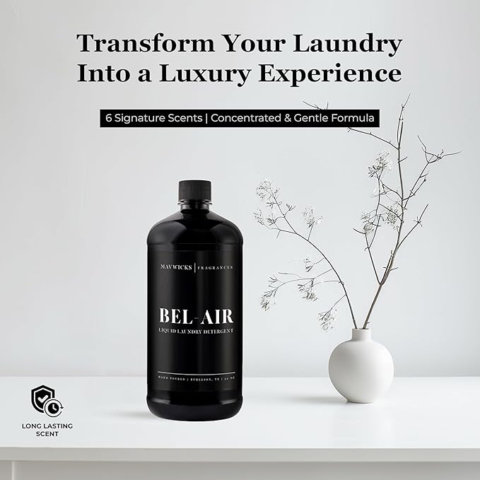 Laundry Liquid Detergent (Bel Air) - 32 Oz Laundry Perfume Bottle for Men & Women, Stain & Odor Remover, Deep Clean, Long-Lasting Fragrance and Freshness for All Fabrics