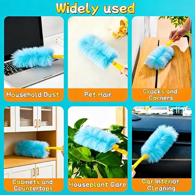 60-Pack Dusting Mop Refill Set, Disposable Power Dusting Duster Compatible with Swiffer. Includes 1 Handle and 3-Foot Extension Pole, Ideal for Cleaning Furniture, Bookshelves, and Ceiling Fans.