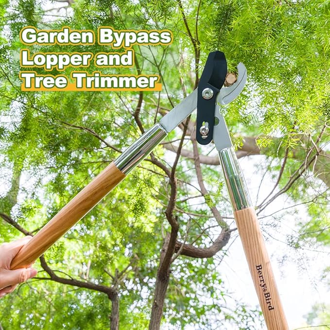 Berry&Bird 28" Garden Loppers for Tree Trimming, Heavy Duty Bypass Loppers with Compound Action, Branch Cutter up to 1.75" Diameter Cut Capacity, Hand Loppers with Carbon Steel Blade, Ashwood Handle