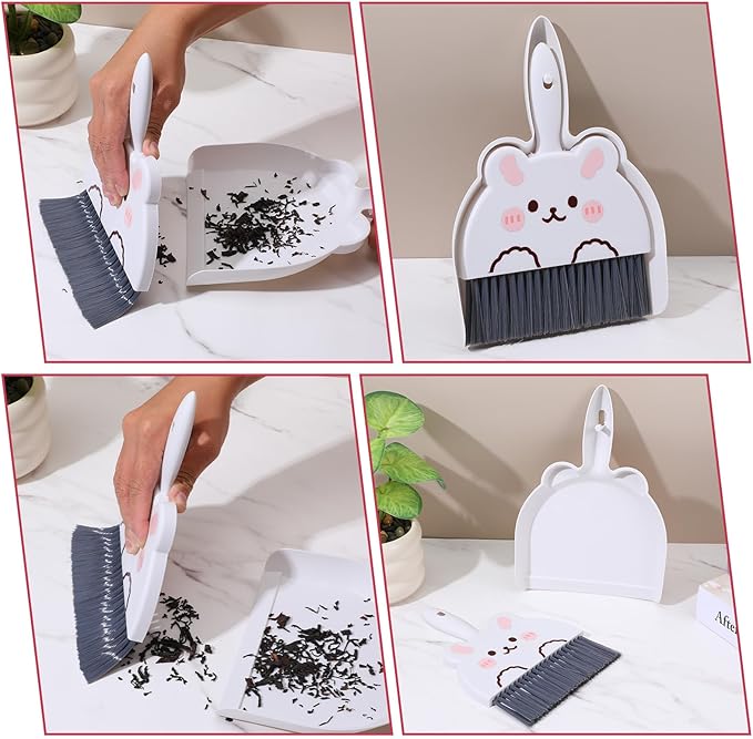 Upgrade Small White Broom and Dustpan Set, Hand Dustpan and Brush Set, Cute White Mini Broom and Dust pan Sets, Little Dust Pan for Home Use Tabletop Debris Cleaning Pet Cages Guinea Pig Cages