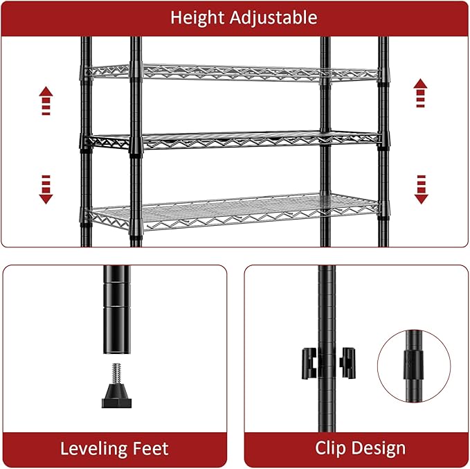 IZEUK 3 Tier Heavy Duty Steel Storage Shelves, Metal Shelf Wire Shelving Rack for Pantry, Kitchen, Cloakroom or Office Organization (13.8" D x 23.6" W x 35.5" H, 750LBS, Black)