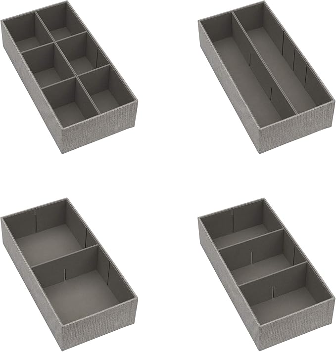 Household Essentials 3 Piece Drawer Organizers Starter Set, Customizable Inserts, Large Tray and 2 Small Trays, Silver