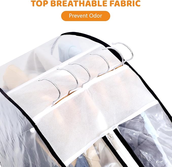 Dntorx 4 Pack Full Clear Garment Bags with Side Zipper, 50" Clothes Covers with 10" Gusset, Transparent Hanging Suit & Coat Covers for Closet Storage, Jackets, Dresses, Windbreakers