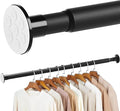 No Drilling Closet Rod, 27.5-82 Inches Hanging Closet Rod for Clothes, Closet Bar & Pole Heavy-duty, Closet Rods for Hanging Clothes For Closet Wardrobes Bathroom Laundry RV Curtains, Black
