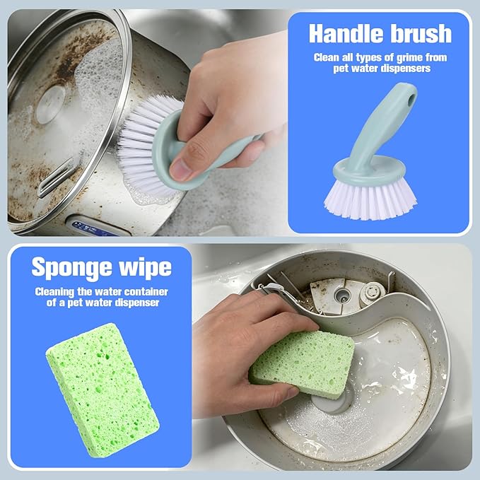 XANGNIER Water Fountain Cleaning Kit,Dog and Cat Water Fountain Cleaner Brushes Kits,Pet Drinking Dispenser Washing Kit with Sponge Wipe,Handle Brush,Crevice Brush,Cotton Swab,Storage Bag,10 Pcs