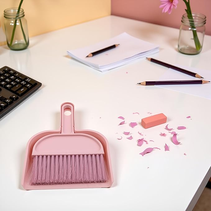 Plastic Mini Broom and Dustpan,Mini Cleaning Brush with Dustpan Set Desktop Cleaning Accessories,Pink with Set,Plastic Broom