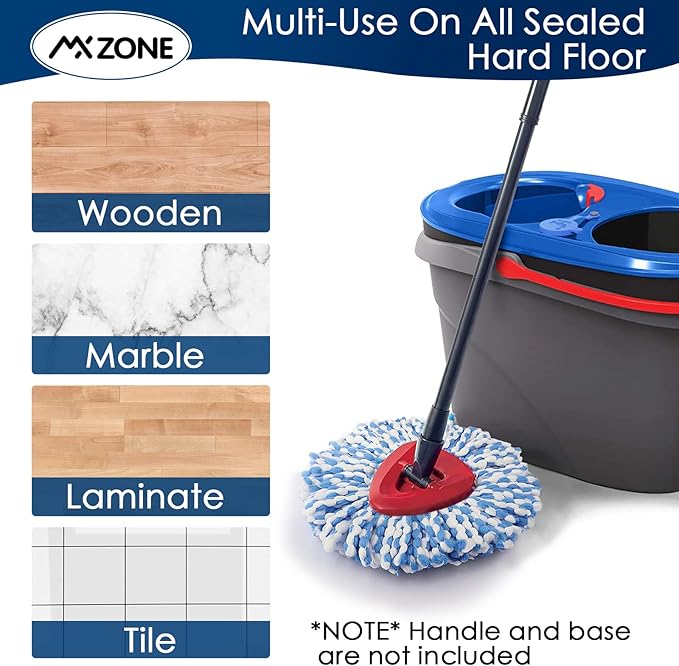 Spin Mop Head Replacement - 4 Pack Microfiber, Blue for O-Ceda Spinning Mop, EasyWring RinseClean, 2 Tank System Bucket
