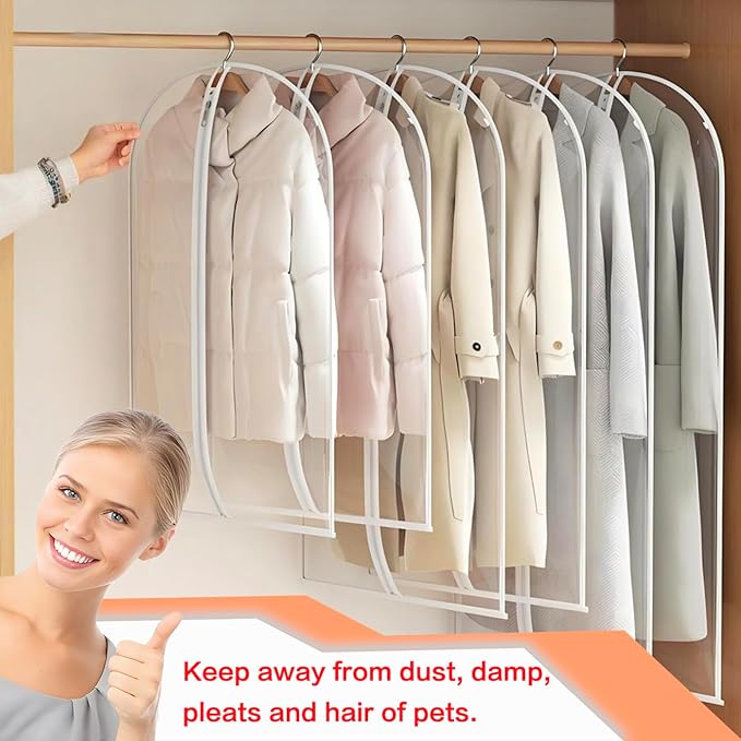 Clear Garment Bags for Hanging Clothes Travel (Set of 12) Suit Bags for Closet Storage Clothes Storage Bags Closet Cover for Open Closet with Zipper for Coats, Jackets, Shirts