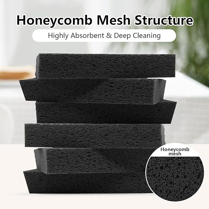 Cellulose Sponges, Large Size 4" x 6" x 1" - Heavy Duty Scrub Kitchen Sponge, Clean Tough Messes Without Scratching Kitchen Cleaning Pads, Pop Up Eco DIY (6 Pack), Black