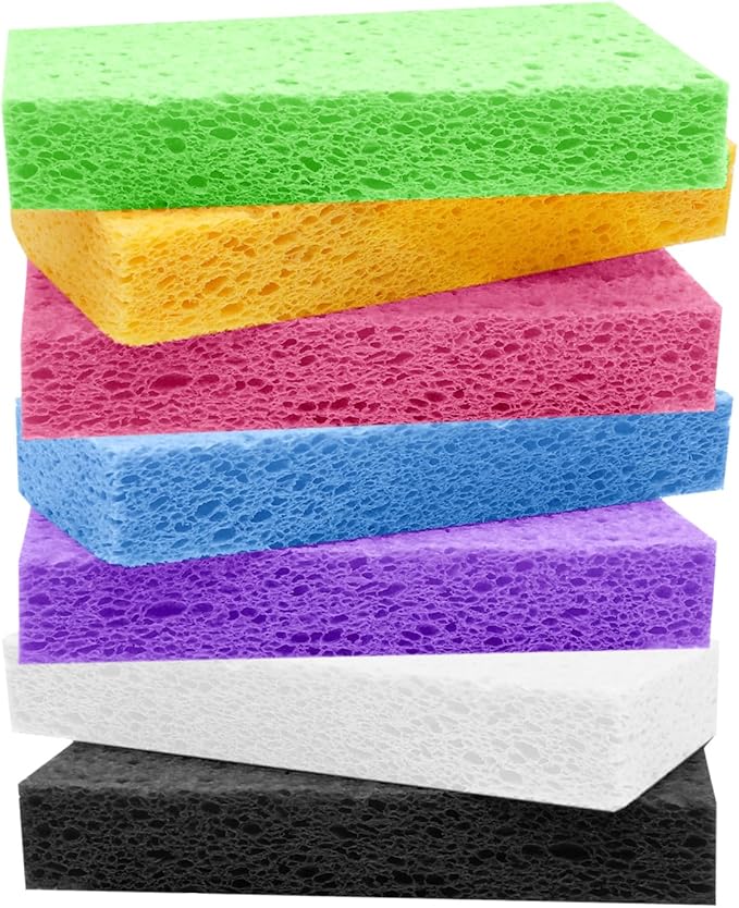 Large Cellulose Sponges, Kitchen Sponge for Dish, Thick Heavy Duty Scrub Pads, Non-Scratch Scrubber for Household/Cookware/Bathroom/Office/Boat 5.5" x 3" x 1" (7 Pack) Mixed