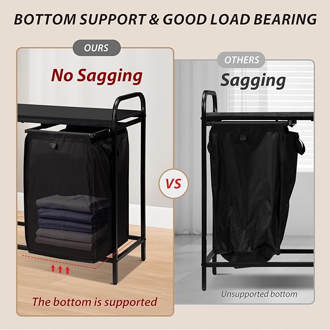 4 Section Laundry Hamper with Shelf, Laundry Basket Organizer with 4 Pull-Out Removable Bags 4×11.5Gal(43.4L), Laundry Sorter for Clothes Organization in Bedroom, Laundry Room, Black