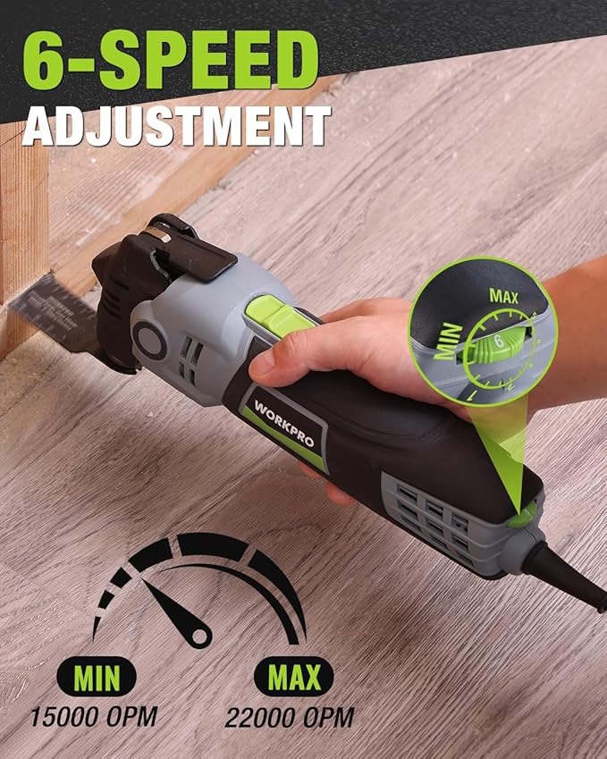 WORKPRO 400W Oscillating Multi-Tool, 6-Speed Corded Power Saw with LED Light, Quick Blade Change, 3.5° Oscillation Angle, 22 Accessories for Cutting, Sanding, Scraping