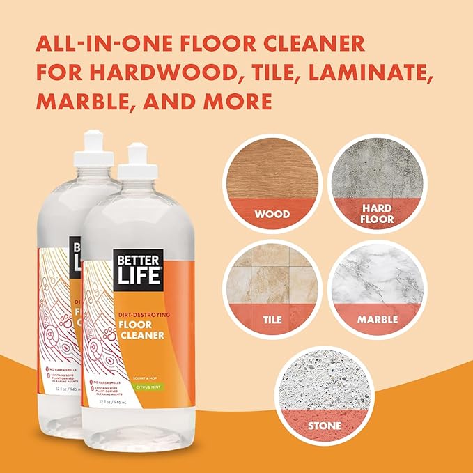 Better Life Floor Cleaner - Liquid Multipurpose Cleaner for Wood, Tile, Laminate, Vinyl, Bamboo for Mopping - Citrus Mint 1 Gallon Refill