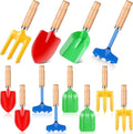 8" Kids Gardening Tools, Metal Beach Sandbox Digging Toys with Wooden Handle, Including Shovel, Rake, Fork and Trowel, Garden Sand Snow Tools for Children Gift Outdoor Gardening(12 Pcs)