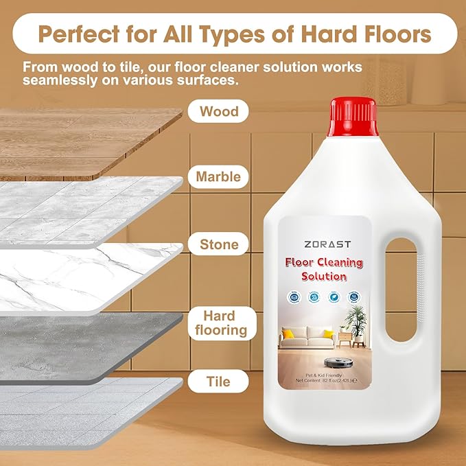 Floor Cleaning Solution, 82 Fl Oz, Compatible with All Roborock Mopping Robots (S7, S8, Qrevo, Q7, Q8 series), Deep Streak Cleans for Multiple Hard Floors, Low-Foam Delivers Clog Free