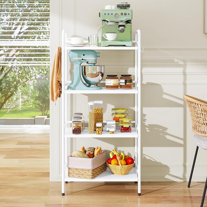 HDANI 4-Tier Metal Storage Rack with Shelf, Storage Shelves, Shelf Organizer, Garage Standing Shelving Unit for Laundry, Bathroom, Kitchen, Pantry, Closet, 23.6''W x 13.8''D x 50''H, White