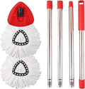 Mop Replacement Heads, Handle, Base Compatible with O Cedar EasyWring 1-Tank Spin Mop System, 2 Microfiber Mop Head Refills, 4-Section Iron Handle 30-58in and 1 Spin Base Cover Set