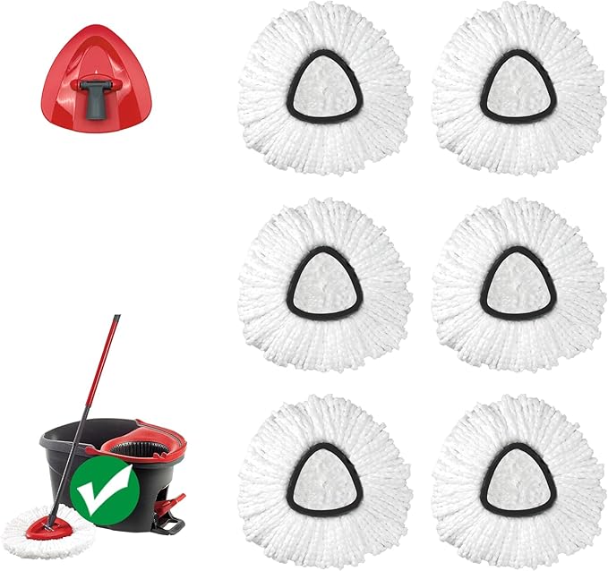Mop Head Replacement for O-Ceda EasyWring 1-Tank System, Includes 6 Spin Mop Replacement Head, 1 Spin Mop Base