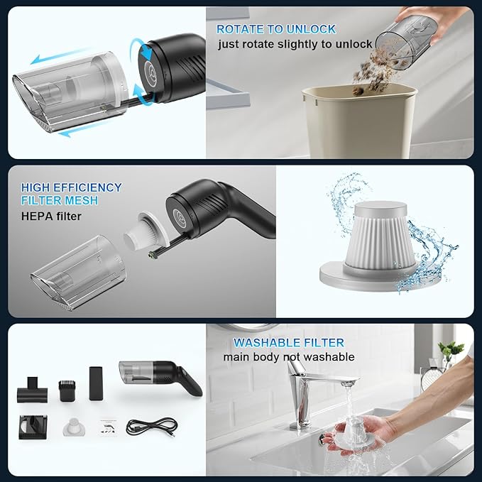 38000PA Handheld Vacuum Cordless | 120W Deep Cleaning for Car Pet Hair | Portable Cleaner with 2000mAh Battery, LED Light & Multi-Nozzles | Home Office Multi-Surface