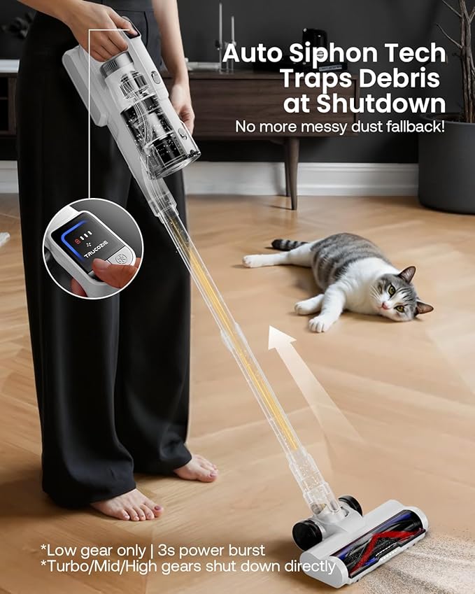 Cordless Vacuum Cleaner for Home, Upgraded 60Kpa Powerful Suction Pet Hair Vacuum with 70min Runtime, Green LED Light for Hardwood Floors & Carpet, Self-Standing Rechargeable Stick Vacuum, Off-white
