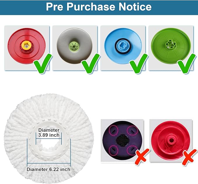 6 Pack Mop Heads Replacements, Compatible with FunClean Spin Mop & RinseWise Mop Bucket, Microfiber Spin Mop Head Refill Cleaning Supplie for Home Industrial and Commercial Use