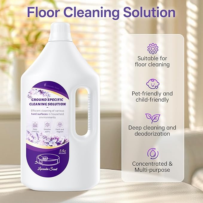2.5L Floor Cleaning Solution Compatible with Roborock/Eufy/iRobot/Ecovacs/Dreame/Shark, Fragrance Deodorization, Deep Cleans for Multiple Hard Floors (2.5 Liter, 【Lavender】)