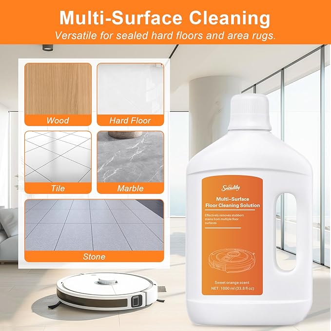 33.81 fl oz/1L Floor Cleaning Solution Compatible with Dreame Wet & Dry Vacuum, No residue & Pet-friendly, Household Floor Cleaners Suitable for Robot Vacuum Cleaners and Floor Mops, Sweet Orange