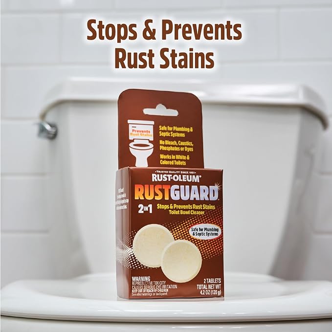 Rust-Oleum RustGuard Rust Stain Remover | Heavy-Duty Iron Stain Remover & Toilet Bowl Cleaner For White & Colored Toilets | 2 Tablet Box (Pack of 6)