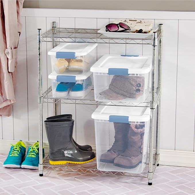 Sterilite 24-Pack Latching Box, Under Bed Storage Bins with Lids, Clear Plastic, 25 Quart - Heavy-Duty Organizing Containers for Closet, Bathroom, and Office