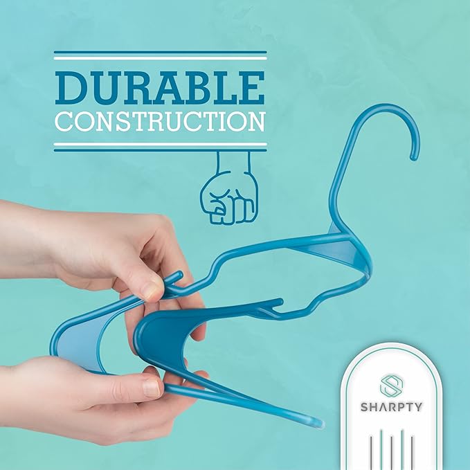 Sharpty Plastic Hangers Clothes Hangers for Clothing, Closet, Coats & Shirts - Notched, Durable & Space Saving - for Everyday Standard Use, Room Essentials & Basics - 50 Pack - Blue
