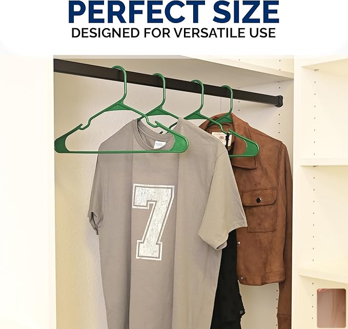 Closetselect Plastic Hangers 50 Pack - Space Saving Clothes Hangers, Made in USA, Durable & Strong Plastic Shirt & Coat Hanger with Notches & Shoulder Grooves, Non-Slip Clothing Hangers | Carpet Green