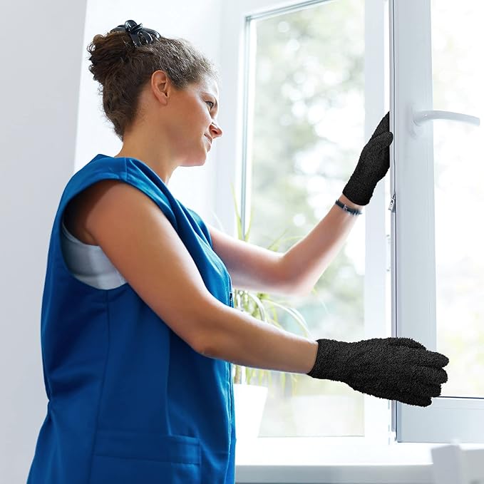 Patelai 3 Pairs Microfiber Plant Dusting Gloves Leaf Cleaning Gloves for Indoor Plants, Blinds, Furniture, House (Purple,Rose Red,Black,Large)
