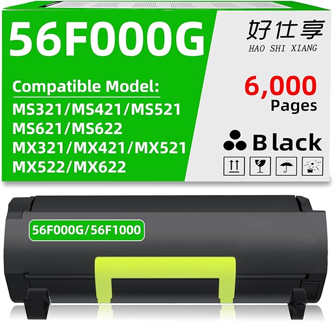 56F000G High Yield Black Toner Cartridge Compatible with Lexmark 56F1000 56F2000 56F3000 56F4000 56F5000 56F6000 for MS321 MS421 MS521 MS621 MS622 MX321 MX421 MX521 MX522 MX622 Printer (56F000G-1Pack)