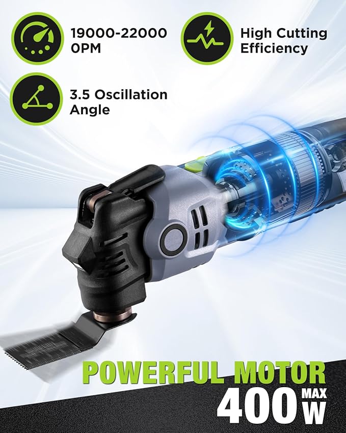 WORKPRO 400W Oscillating Multi-Tool, 6-Speed Corded Power Saw with LED Light, Quick Blade Change, 3.5° Oscillation Angle, 22 Accessories for Cutting, Sanding, Scraping