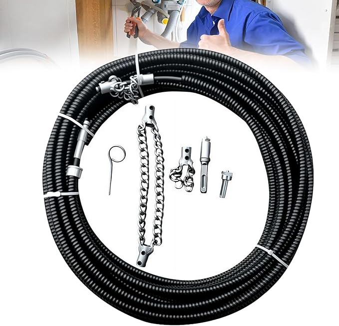 Drain Cleaning Cable for Bathrooms, 2026New Sewer Descaling Chain, 8mm (1/4") Heavy Duty Drain Clog Remover Tools, Flexible Push Snake Cable for PVC Pipes, Toilets (1.5Meter)