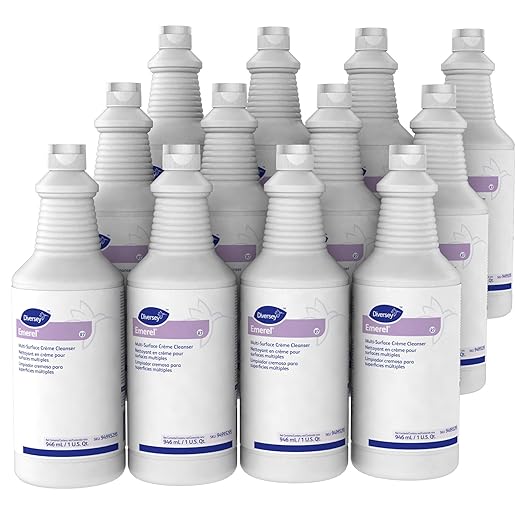 Diversey 94995295 Emerel Multi-Surface Creme Cleanser, Acidic Mild Abrasive Formula for Difficult Stains, Fresh Scent, Ready-to-Use Squeeze Bottle, 32-Ounce (Pack of 12)