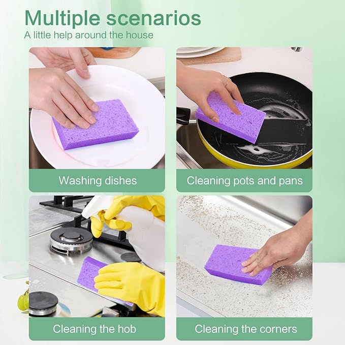 Large Cellulose Sponges, Kitchen Sponge for Dish, Thick Heavy Duty Scrub Pads, Non-Scratch Scrubber for Household/Cookware/Bathroom/Office/Boat 5.5" x 3" x 1" (7 Pack) Purple