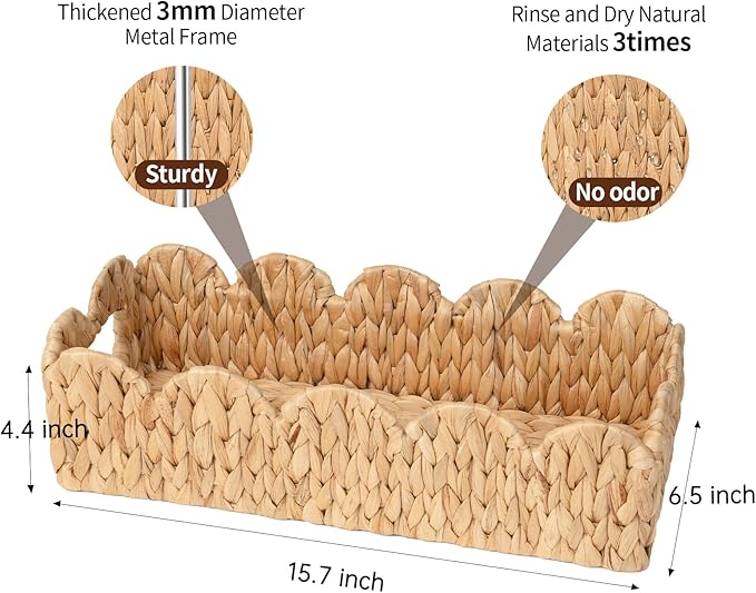 Coeusy 2 Pack Toilet Baskets,Scalloped Edge Wicker Basket for Toilet Paper Storage,Small Baskets for Bathroom,Living Room,Countertop, Shelves,Both Organizer&Decor,Natural Water Hyacinth