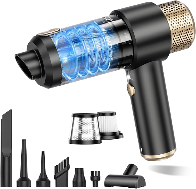 JONYJ Handheld Car Vacuum Cleaner, 16000PA Hand Held Vacuum Portable Cordless, 2 in 1 Air Duster and Vacuum Cleaner with LED Light, Multi-Nozzles, 120W High Power Mini Vacuum for Home, Pet, Office