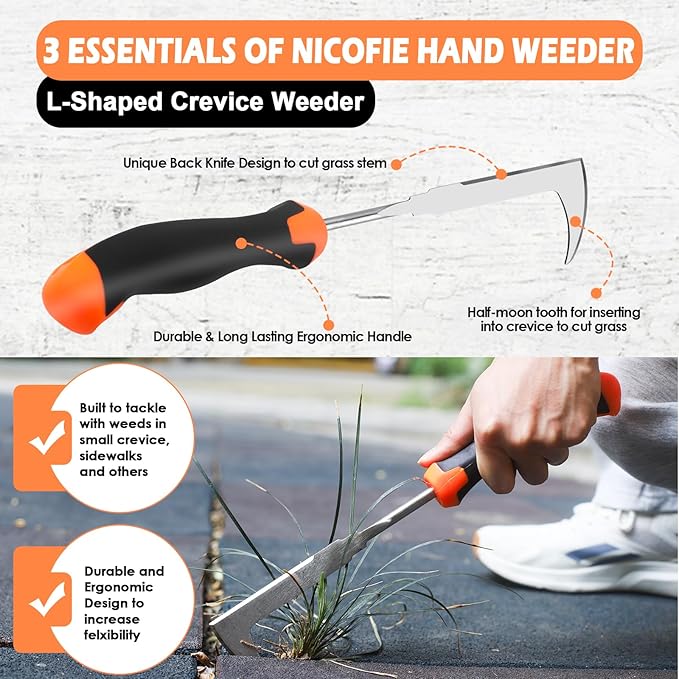 2026 Hand Weeder Tool, Rubber Handle Manual Weeder Puller Tool, Uprooting Weeding Tools, Crack Weeder Crevice, 4 Teeth Weeding Tool, Weeding Artifact Tool for Gardening(3 Pcs)
