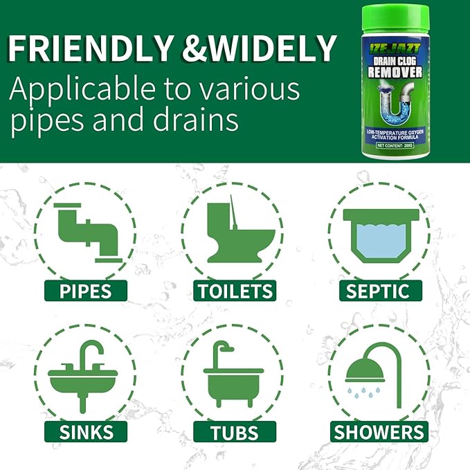 Drain Clog Remover Powder - Fast Acting Formula for All Drains, Kitchen, Bathroom, Sink & Shower - 100% Effective to Eliminate Hair, Grease, and Blockages - [4Pack ]