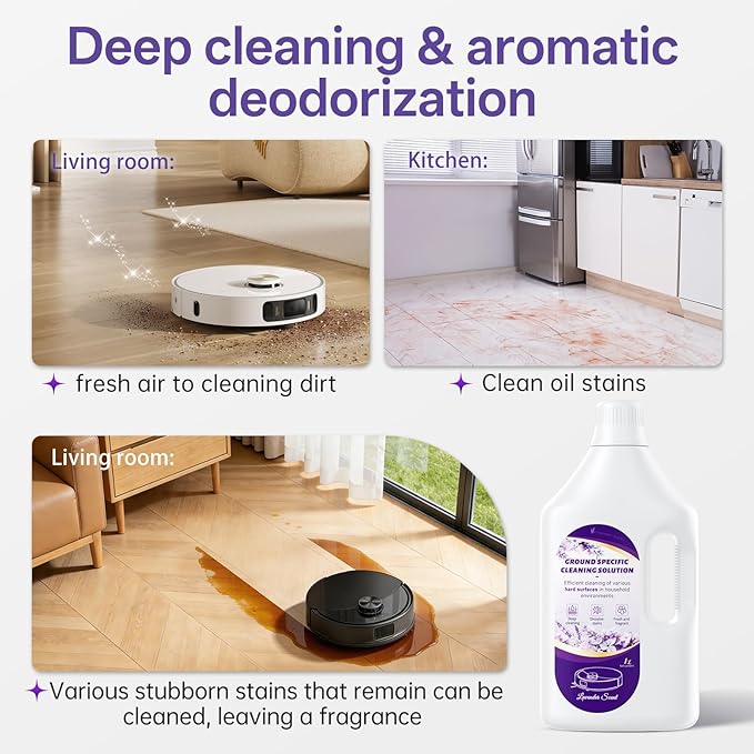 1L Floor Cleaning Solution Compatible with Roborock/Eufy/iRobot/Ecovacs/Dreame/Shark, Fragrance Deodorization, Deep Cleans for Multiple Hard Floors (1 Liter, 【Lavender】)