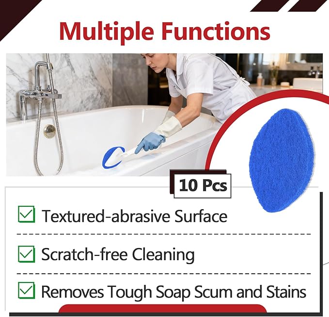 10Pcs Shower Scrubber Refill Pads Compatible with Clorox Tub & Tile Scrubber, Durable Blue Non-Scratch Replacement Pads for Bathroom & Toilet Wall Floor Cleaning