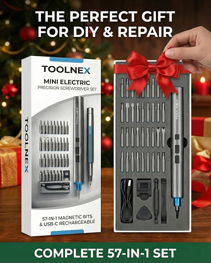 Mini Electric Screwdriver Set – 57 in 1 Precision Cordless Rechargeable Driver with LED & 48 Magnetic Bits – Compact Power Tool for Electronics, DIY & Home Repair