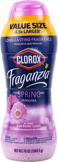 Clorox Fraganzia Laundry Scent Booster Crystals, In-Wash Fragrance Beads for Fresh-Smelling Clothes & Linens, Safe for All Fabrics & Colors, Easy-Pour Bottle, Spring Scent, 70 Oz