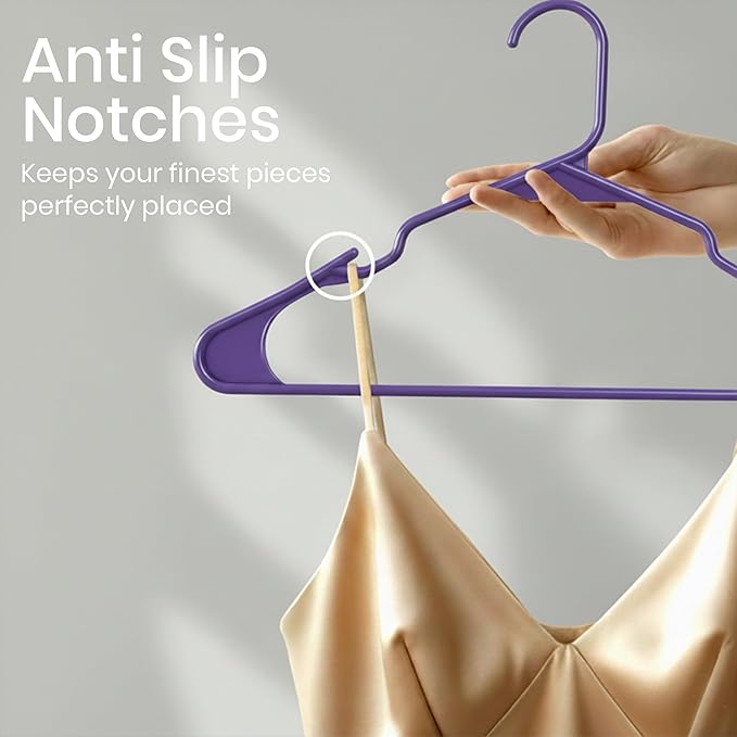 Utopia Home Plastic Hangers 50 Pack - Perfect Space Saving Clothes Hanger - Durable and Strong - Perfect Closet Organizers with Shoulder Grooves (Purple)