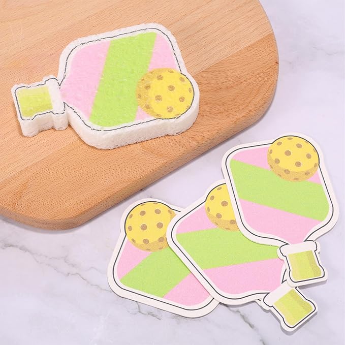 4pcs Compact Kitchen Sponges, Reusable Pickleball Cleaning Cellulose Sponge Wood Pulp Pickleball Gift Fun and Quirky Kitchen Accessory Household Gadget