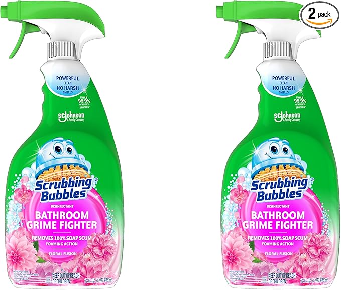 Scrubbing Bubbles Bathroom Grime Fighter, Floral Fusion Scent, 32 oz Spray Bottle (Pack of 2)